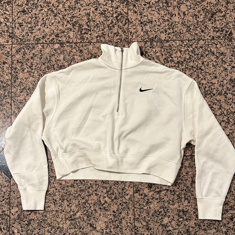 Nike Women's White Quarter-Zip Cropped Sweatshirt
